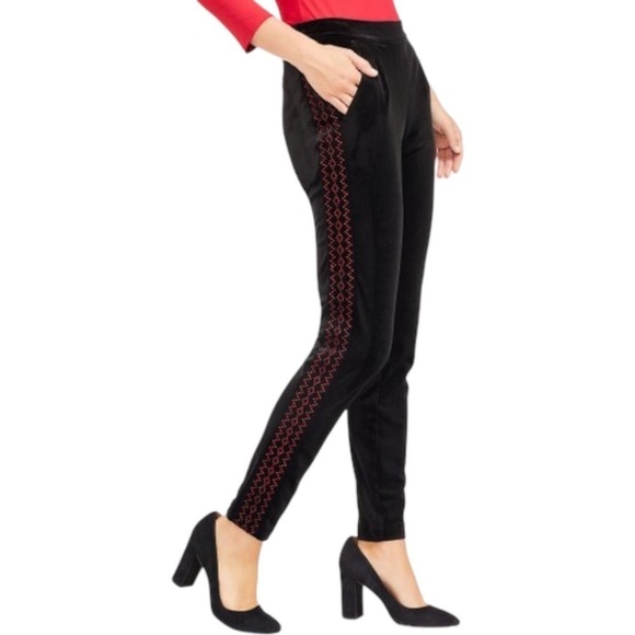 J. McLaughlin Jerry Pants NWT Size Large Black & Red Embellished Sides - Picture 1 of 12